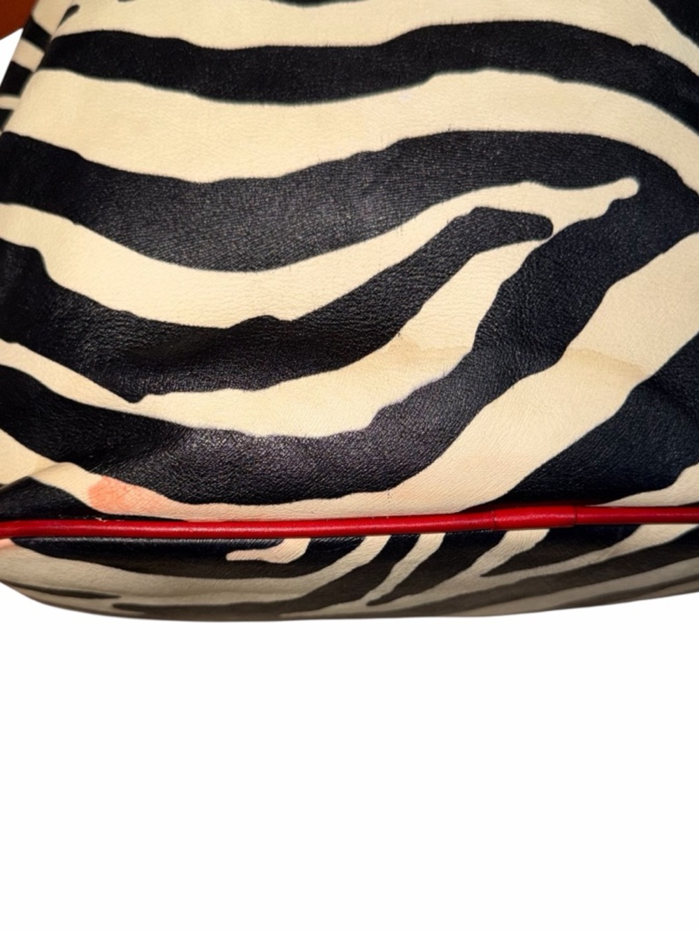 REHAB Dooney & Bourke Red Trim Zebra-Print Drawstring Bucket Bag - Picture 8 of 14